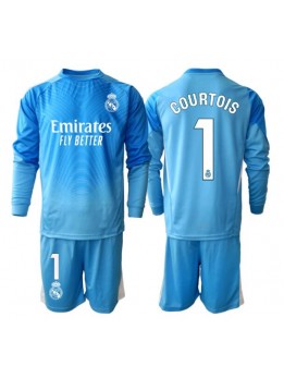 Billige Real Madrid Thibaut Courtois #1 Keeper Hjemmedraktsett Barn 2025-26 Langermet (+ Korte bukser)